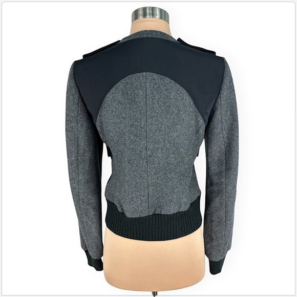 BCBGMaxazria Charcoal Gray and Black Wool Cashmere Blend Bomber Jacket Coat XXS - Picture 3 of 5